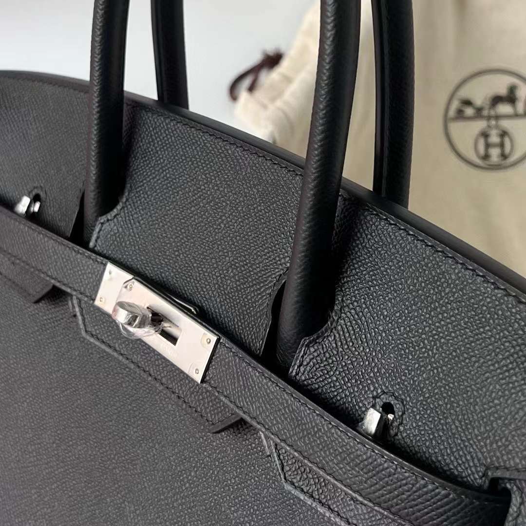 Hermès（爱马仕）Birkin 铂金包 Epsom 进口德国手掌纹皮 Ck89 黑色 银扣 30cm 全手工蜡线缝制 Phw