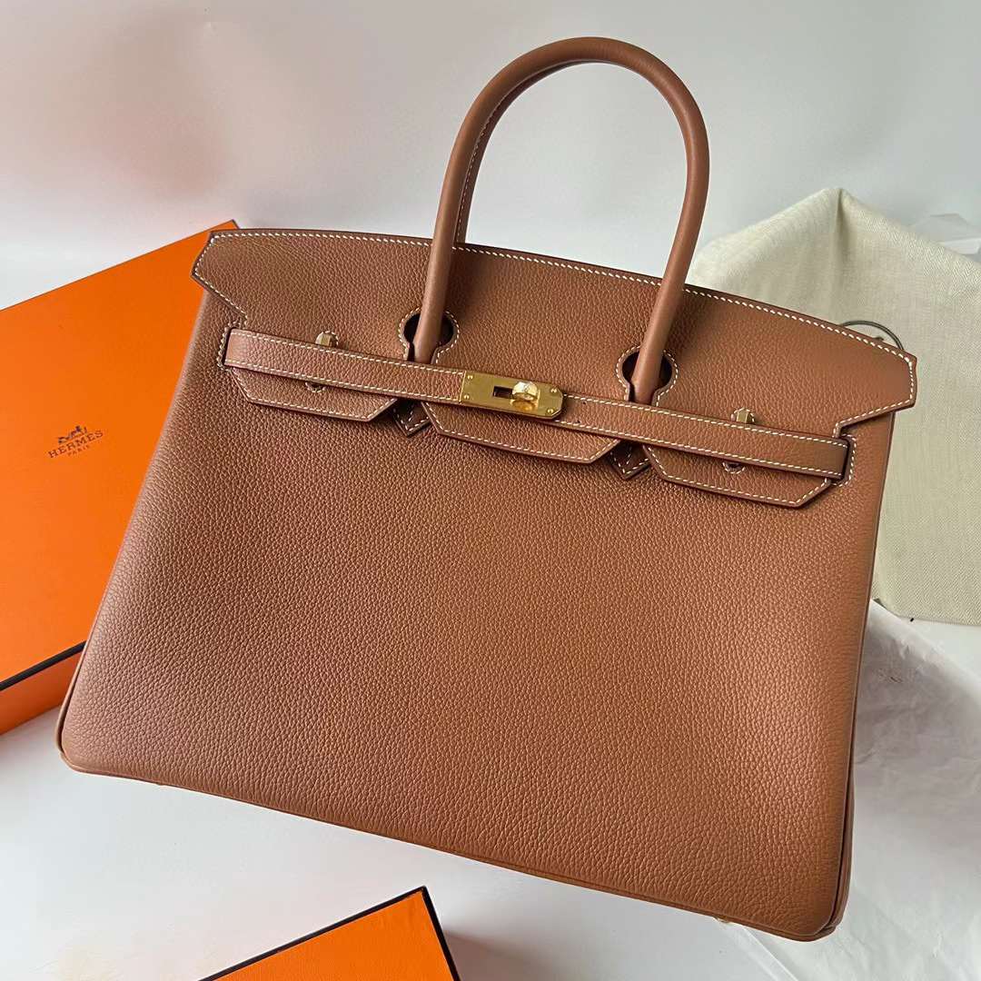 Hermès（爱马仕）Birkin 铂金包 Togo皮 进口德国小牛皮 Ck37 金棕色 金扣 35cm 全手工蜡线缝制 Ghw