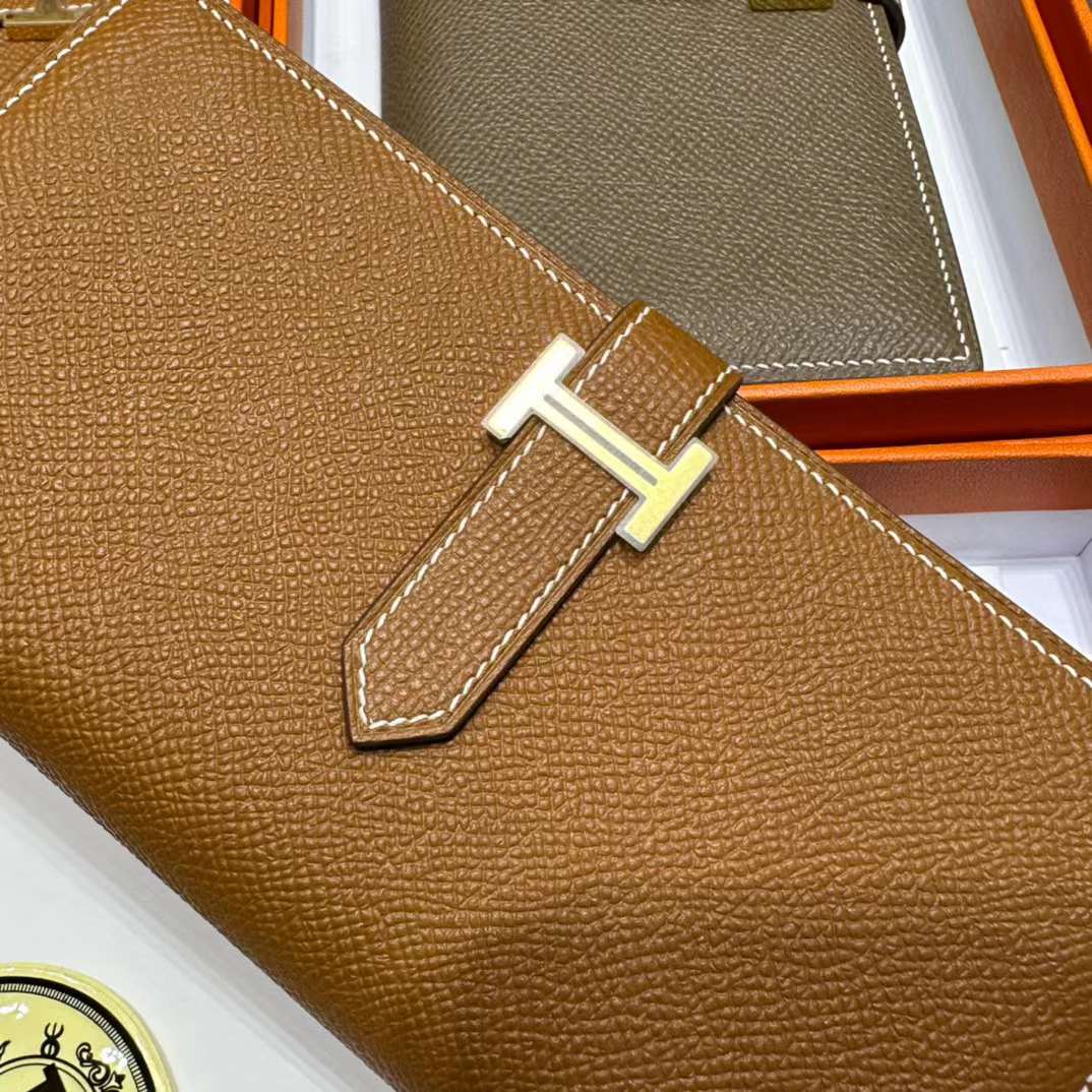 Hermès（爱马仕）Bearn 长款钱包 Epsom 进口手掌纹皮 Ck37 金棕色 金扣 全手工蜡线缝制