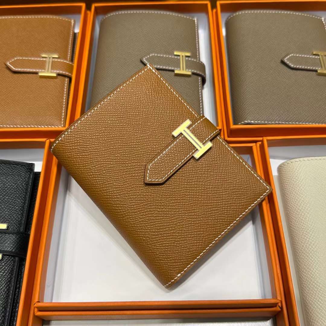 Hermès（爱马仕）Bearn Short 短款钱包 Epsom 进口手掌纹皮 Ck37 金棕色 金扣 全手工蜡线缝制