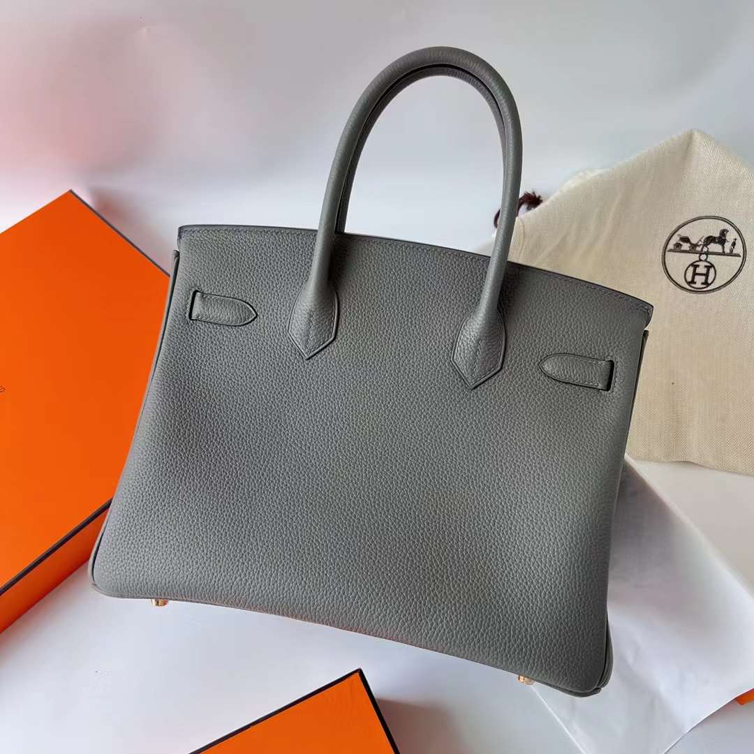 Hermès（爱马仕）Birkin 铂金包 Togo皮 进口顶级小牛皮 0L 积雨云灰 金扣 30cm 全手工蜡线缝制 Ghw