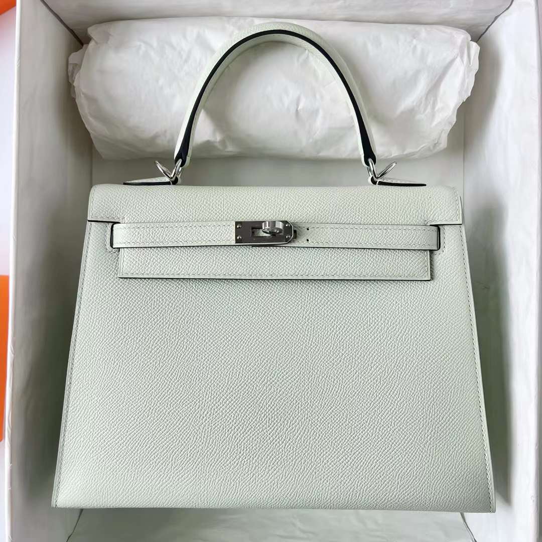 Hermès（爱马仕）Kelly 凯莉包 Epsom 进口德国手掌纹 0S 气泡绿 银扣 25cm 全手工蜡线缝制 Phw