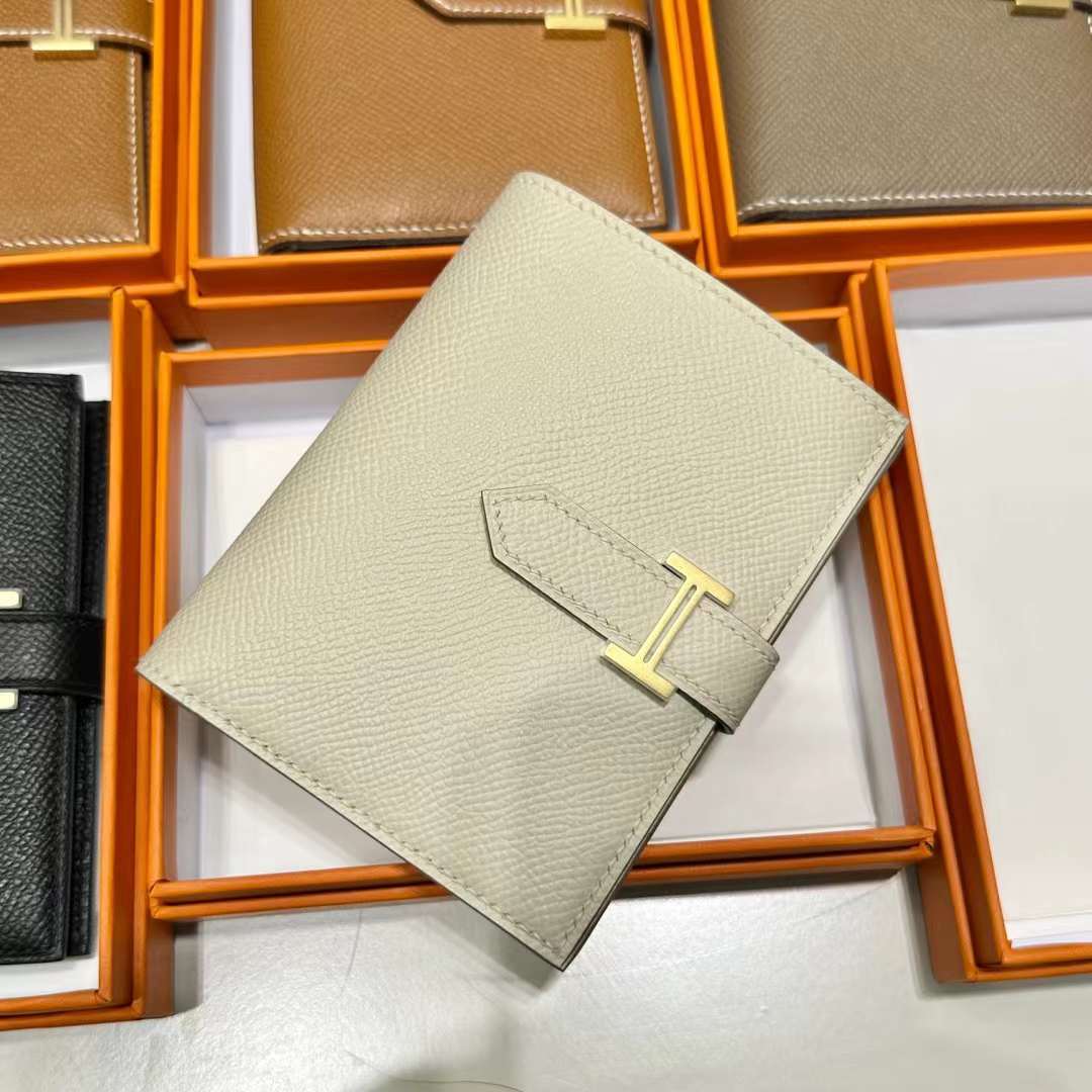 Hermès（爱马仕）Bearn Short 短款钱包 Epsom 进口手掌纹皮 Ck10 奶昔白 金扣 全手工蜡线缝制