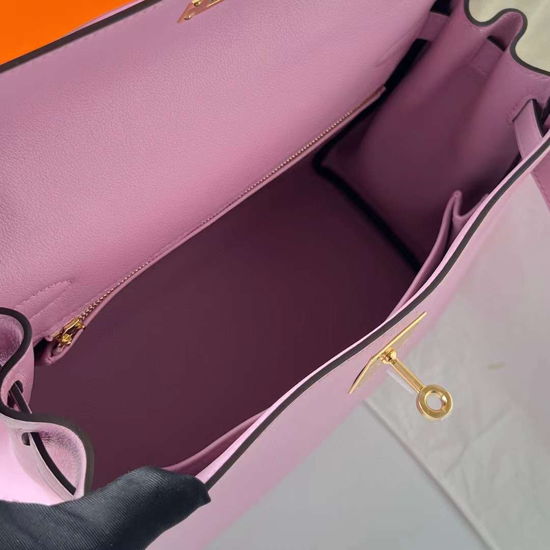 Hermès（爱马仕）Kelly 凯莉包 Swift X9 锦葵紫 金扣 28cm 全手工蜡线缝制 Ghw
