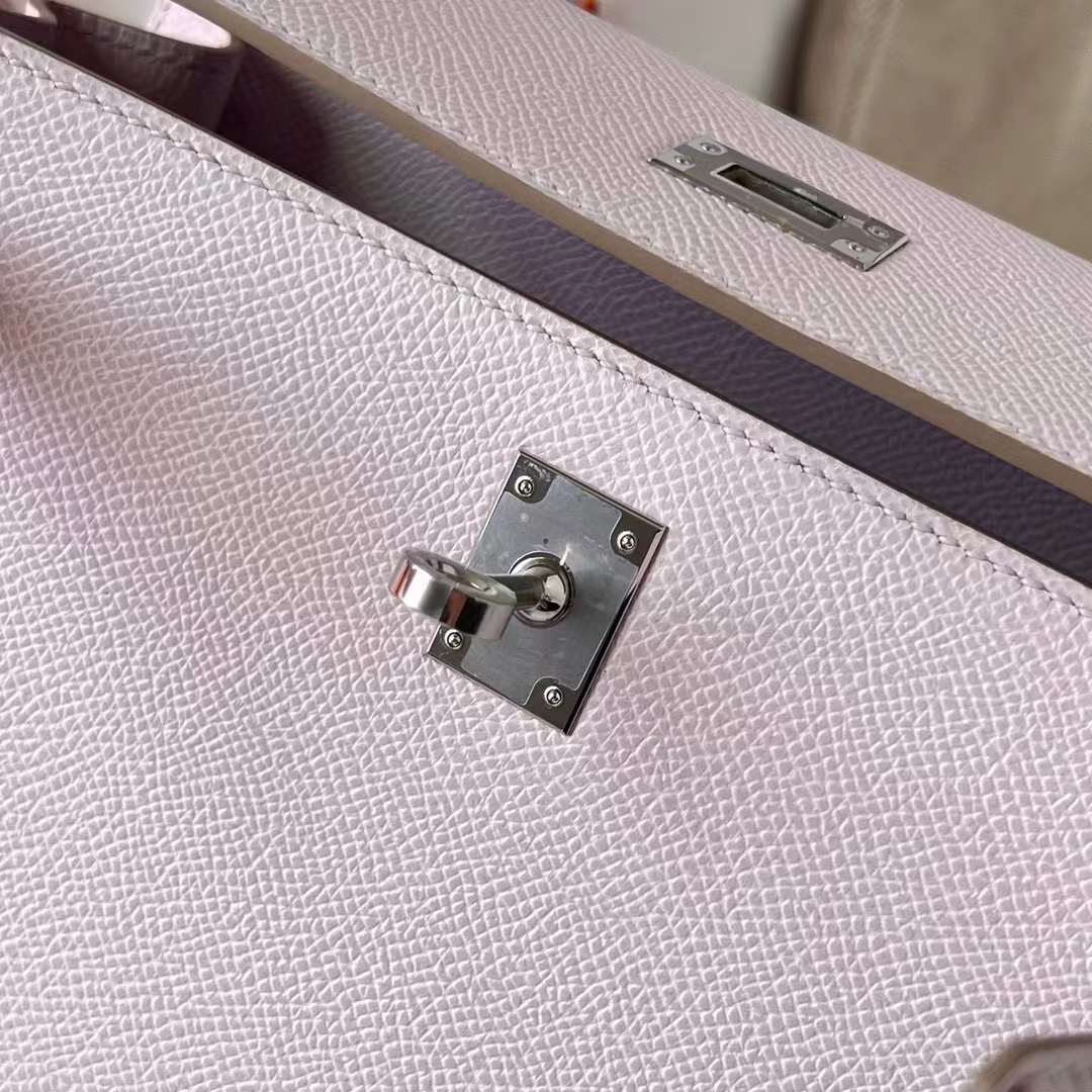 Hermès（爱马仕）Kelly 凯莉包 Epsom 进口德国手掌纹 09 梦幻粉紫 银扣 25cm 全手工蜡线缝制 Phw