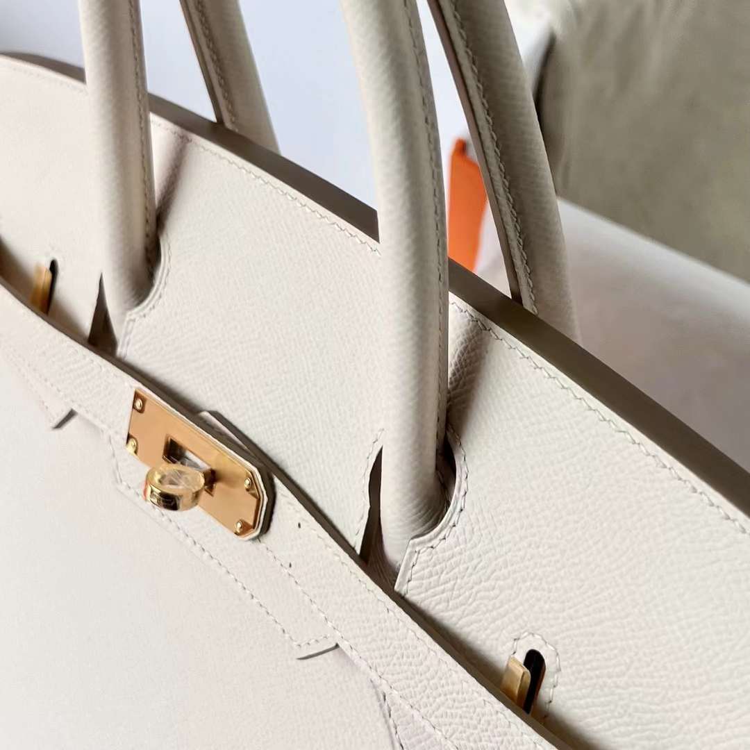 Hermès（爱马仕）Birkin 铂金包 Epsom Ck10 奶昔白 金扣 30cm 全手工蜡线缝制 Ghw