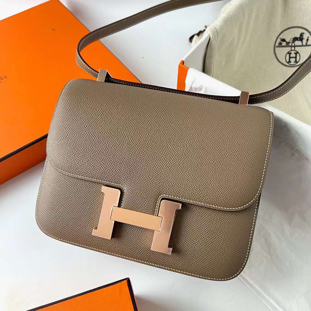 Hermès（爱马仕）Constance 空姐包 Epsom Ck18 大象灰 玫瑰金扣 24cm 全手工蜡线缝制 Rghw