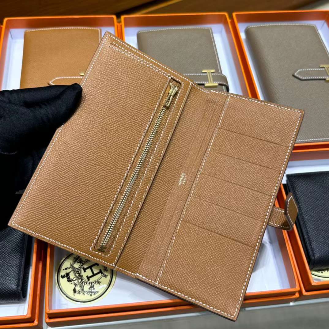 Hermès（爱马仕）Bearn 长款钱包 Epsom 进口手掌纹皮 Ck37 金棕色 金扣 全手工蜡线缝制