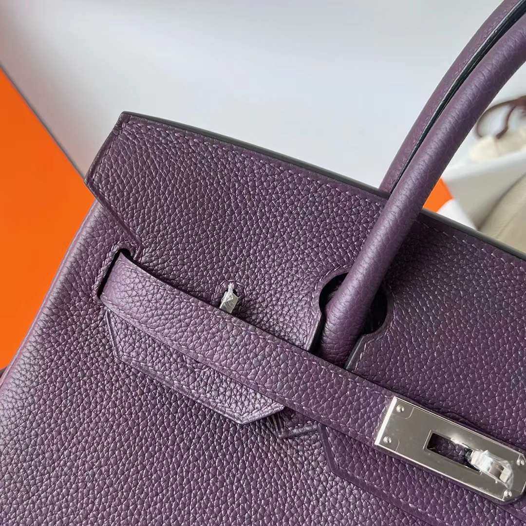 Hermès（爱马仕）Birkin 铂金包 Togo皮 进口顶级小牛皮 Ck59 葡萄紫 银扣 30cm 全手工蜡线缝制 Phw