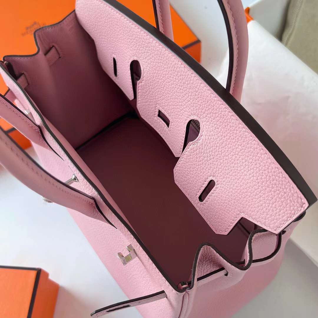 Hermès（爱马仕）Birkin 铂金包 Togo皮 进口德国小牛皮 3Q 新粉色 银扣 25cm 全手工蜡线缝制 Phw