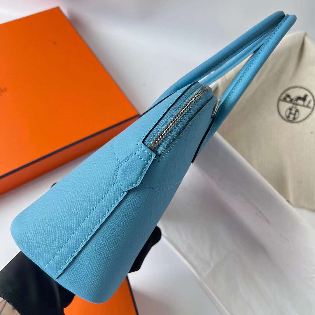 Hermès（爱马仕）Bolide 保龄球包 Epsom（御用原厂进口手掌纹）P3 北方蓝 银扣 27cm 全手工缝制