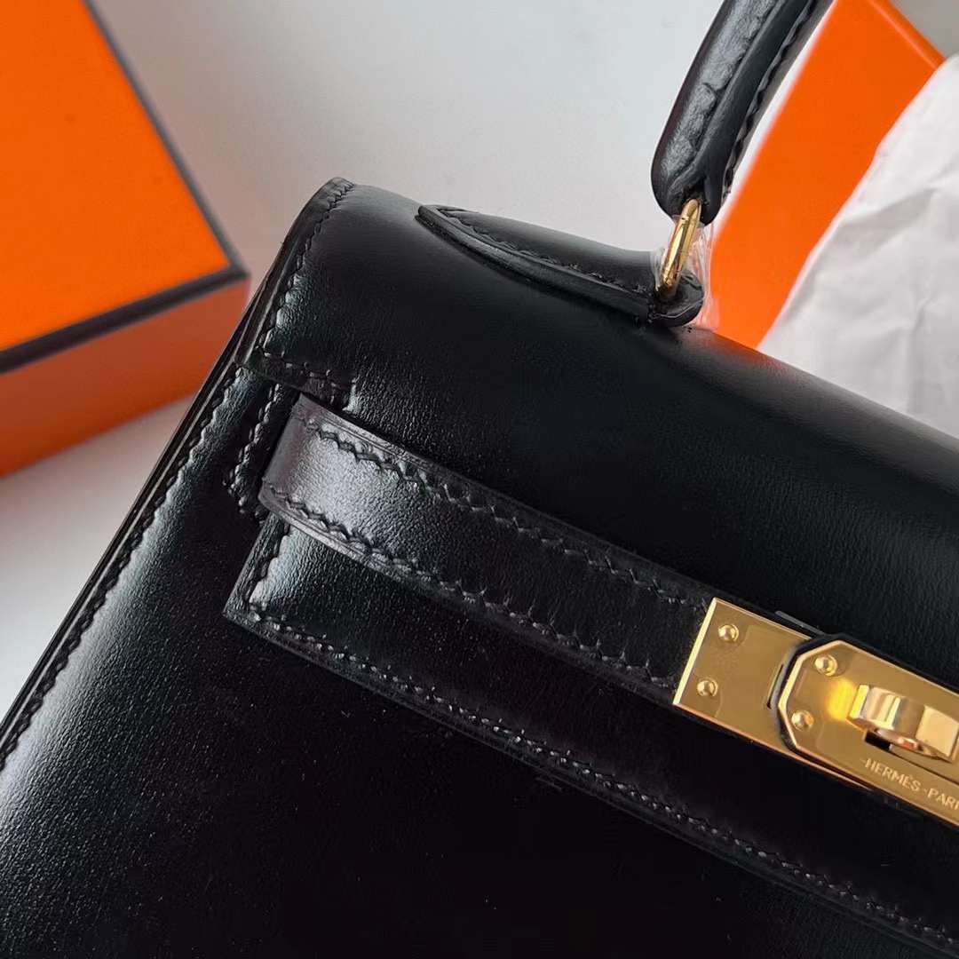 Hermès（爱马仕）Kelly 大耳朵 Box皮 Ck89 黑色 金扣 20cm 全手工蜡线缝制 Ghw