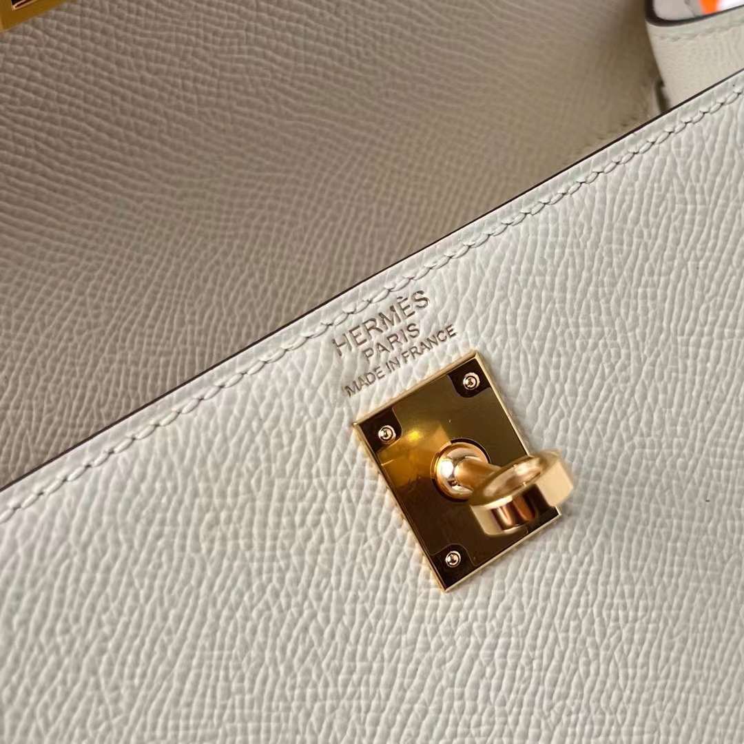 Hermès（爱马仕）Kelly 凯莉包 Epsom I2 奶油白 金扣 25cm 全手工蜡线缝制 Ghw