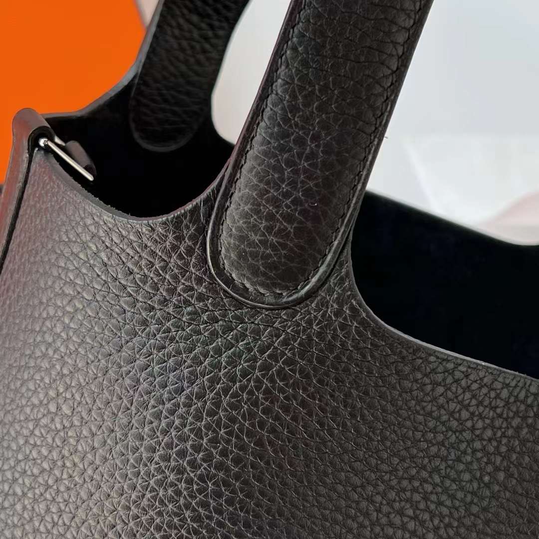 Hermès（爱马仕）Picotin 菜篮子 Clemence（御用原厂进口tc皮）Ck89 黑色 银扣 18cm 全手工蜡线缝制 Phw