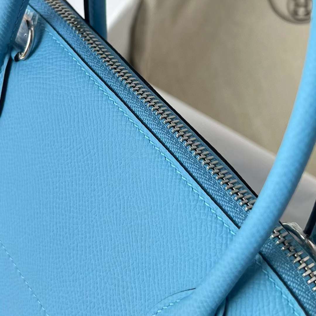Hermès（爱马仕）Bolide 保龄球包 Epsom（御用原厂进口手掌纹）P3 北方蓝 银扣 27cm 全手工缝制