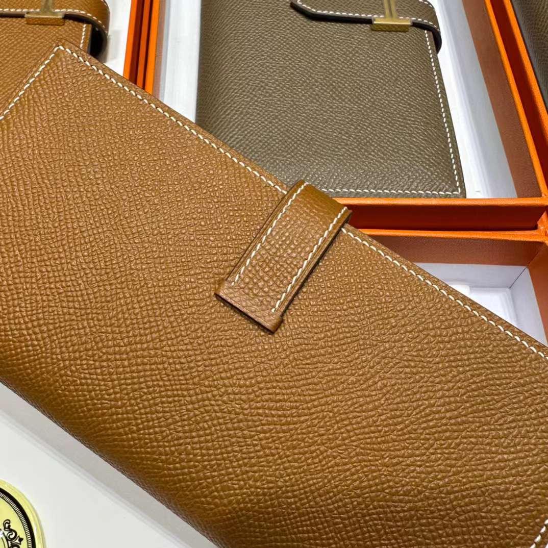 Hermès（爱马仕）Bearn 长款钱包 Epsom 进口手掌纹皮 Ck37 金棕色 金扣 全手工蜡线缝制