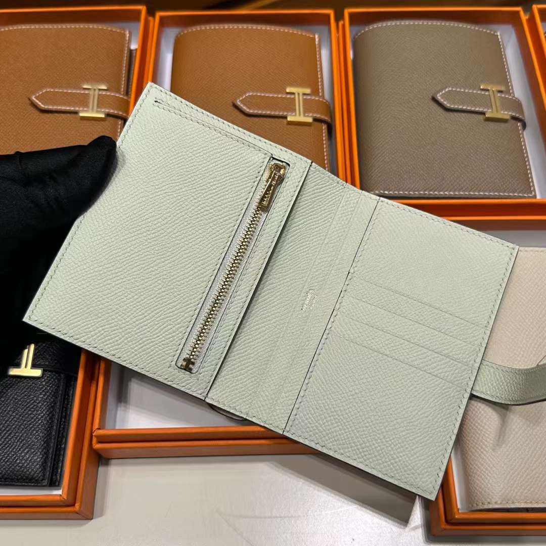 Hermès（爱马仕）Bearn Short 短款钱包 Epsom 进口手掌纹皮 0S 气泡绿 金扣 全手工蜡线缝制
