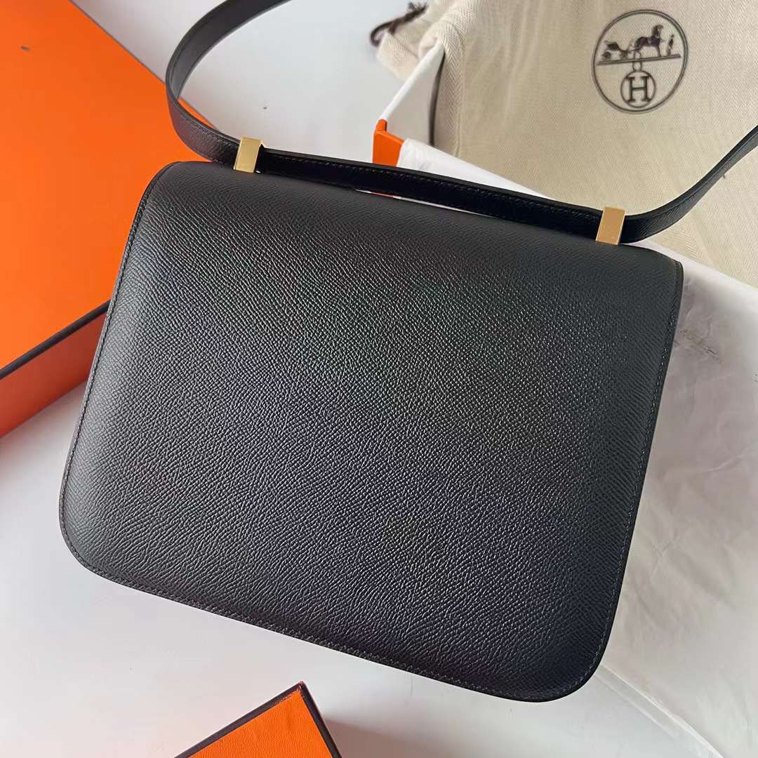 Hermès（爱马仕）Constance 空姐包 Epsom Ck89 黑色 金扣 24cm 全手工蜡线缝制 Ghw