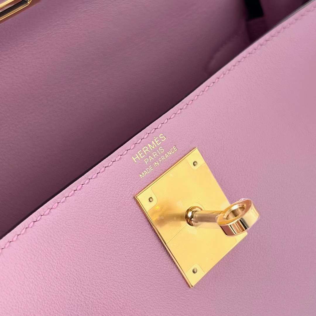 Hermès（爱马仕）Kelly 凯莉包 Swift X9 锦葵紫 金扣 28cm 全手工蜡线缝制 Ghw