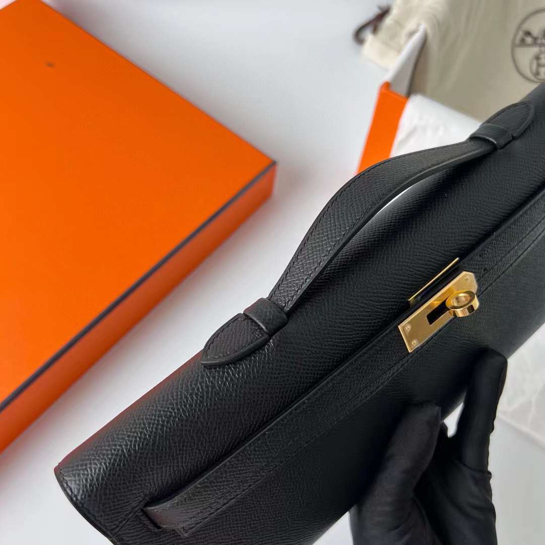 Hermès（爱马仕）Kelly cut 手拿包 Epsom Ck89 黑色 金扣 31cm 全手工蜡线缝制 Ghw