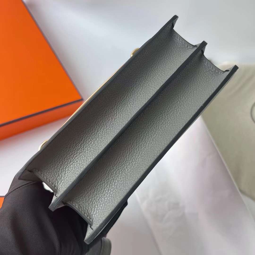 Hermès（爱马仕）Roulis 猪鼻子 Evercolor 0L 积雨云灰 浅金扣 18cm 全手工蜡线缝制