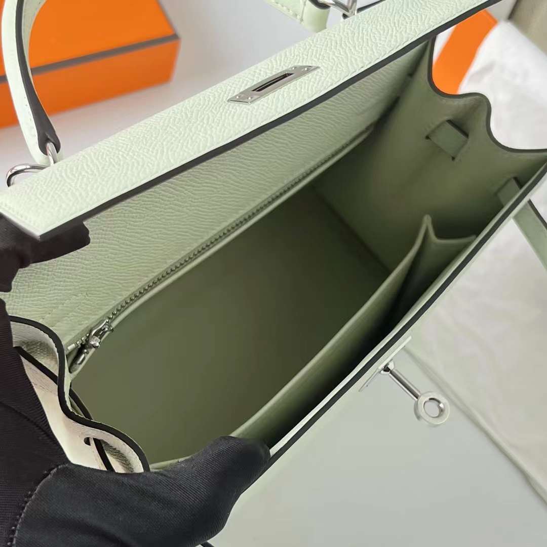 Hermès（爱马仕）Kelly 凯莉包 Epsom 进口德国手掌纹 0S 气泡绿 银扣 25cm 全手工蜡线缝制 Phw