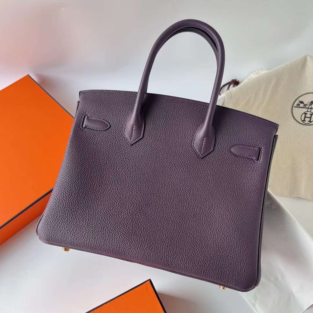 Hermès（爱马仕）Birkin 铂金包 Togo皮 进口顶级小牛皮 Ck59 葡萄紫 金扣 30cm 全手工蜡线缝制 Ghw