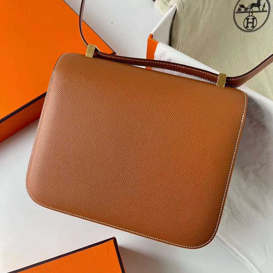 Hermès（爱马仕）Constance 空姐包 Epsom Ck37 金棕色 金扣 24cm 全手工蜡线缝制 Ghw