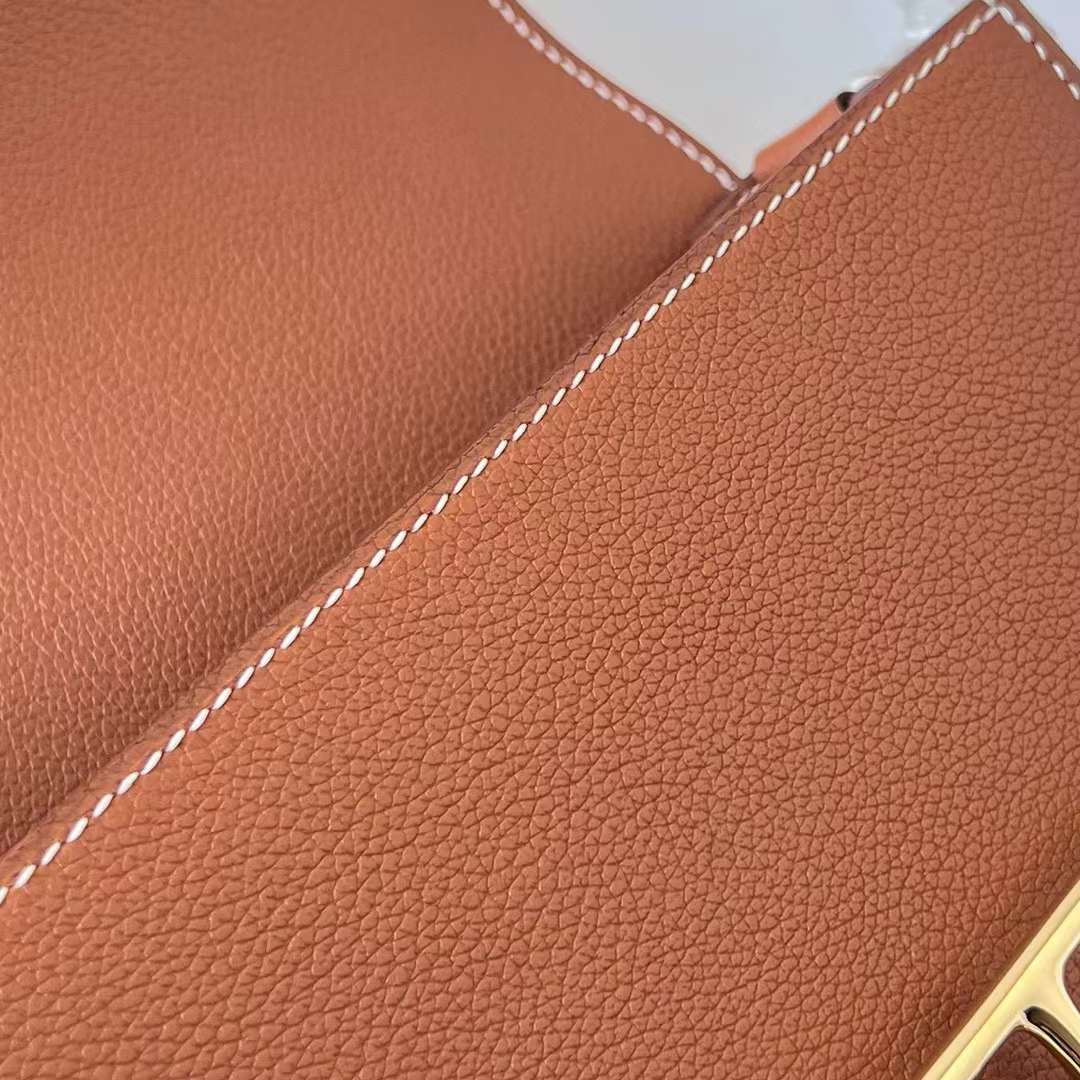 Hermès（爱马仕）Roulis 猪鼻子 Evercolor Ck37 金棕色 18cm 浅金扣 全手工蜡线缝制