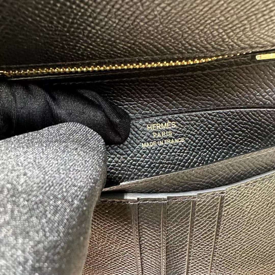 Hermès（爱马仕）Bearn Short 短款钱包 Epsom 进口手掌纹皮 Ck89 黑色 金扣 全手工蜡线缝制