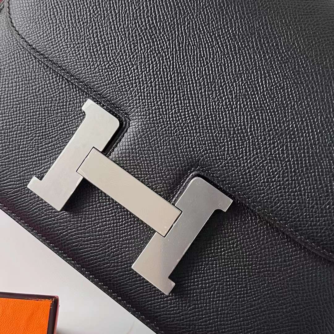 Hermès（爱马仕）Constance 空姐包 Epsom Ck89 黑色 银扣 24cm 全手工蜡线缝制 Phw