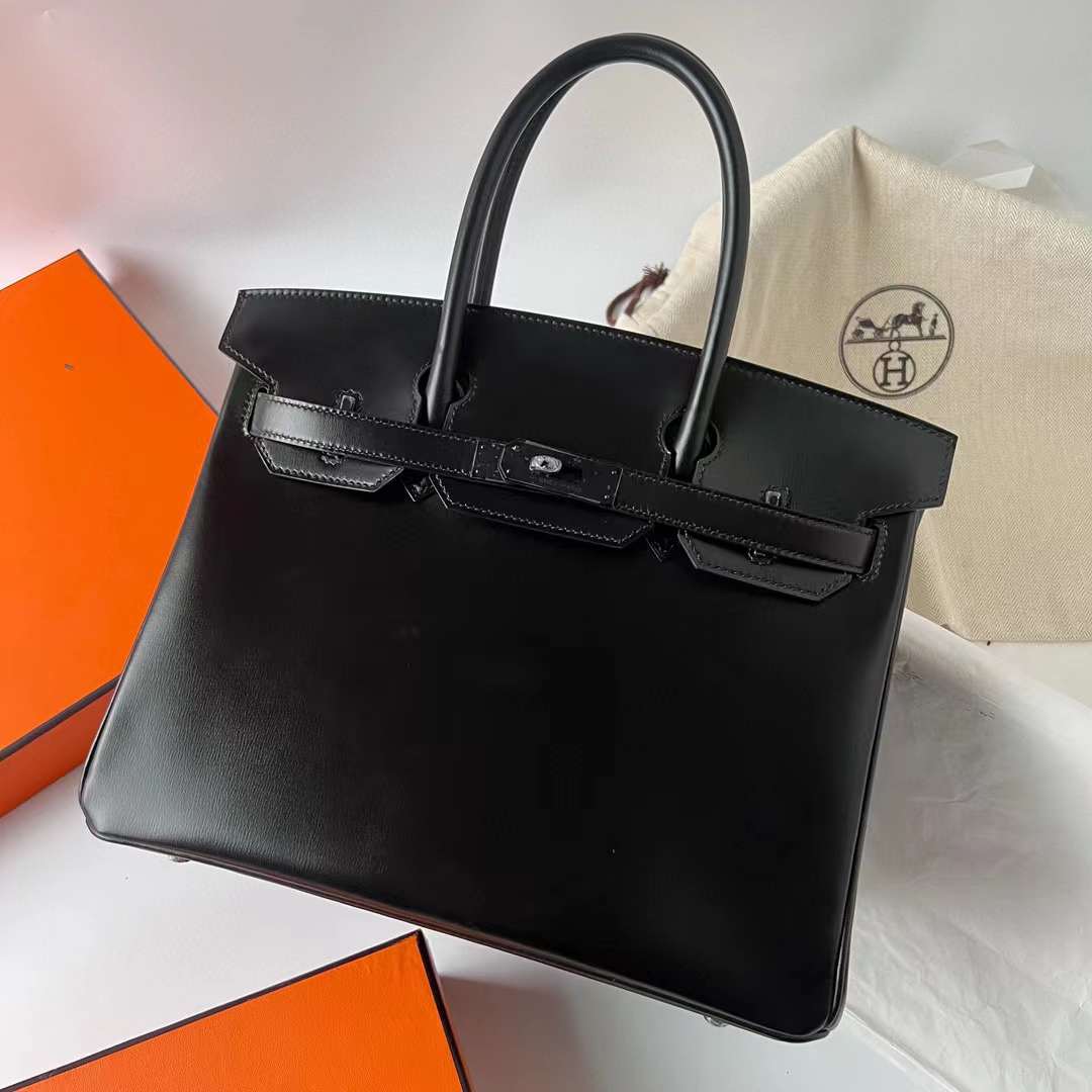 Hermès（爱马仕）Birkin 铂金包 Boxcalf So Black Ck89 黑色 黑扣 30cm 全手工蜡线缝制