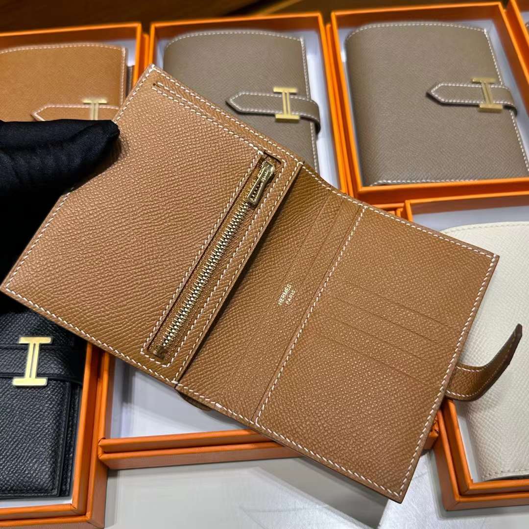 Hermès（爱马仕）Bearn Short 短款钱包 Epsom 进口手掌纹皮 Ck37 金棕色 金扣 全手工蜡线缝制