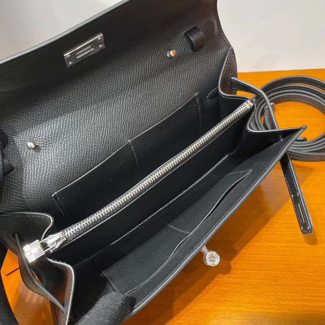 Hermès（爱马仕）Kelly to go epsom ck89 黑色 银扣 20cm 全手工蜡线缝 phw
