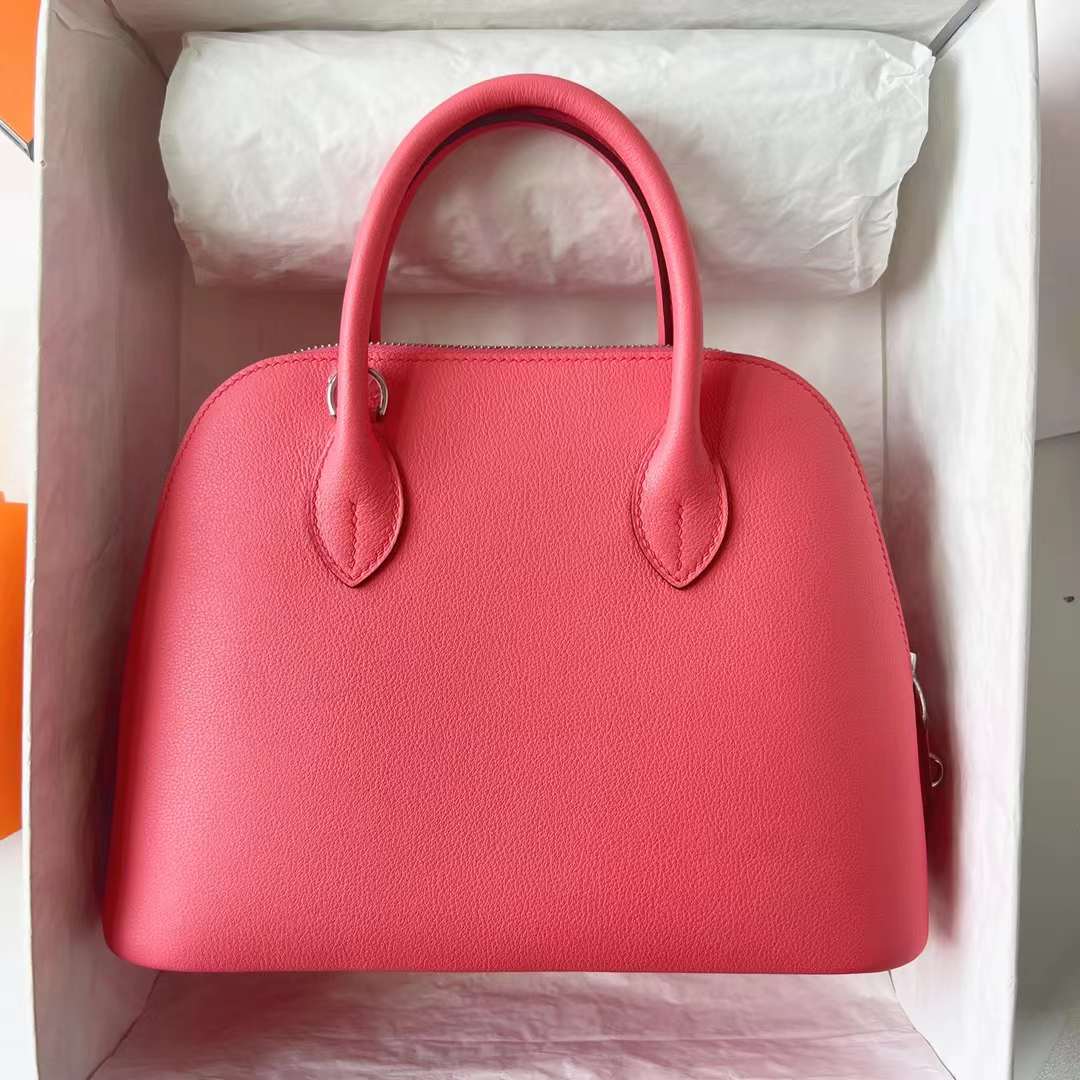 Hermès（爱马仕）Bolide 保龄球包 Evercolor K4 夏日粉 银扣 25cm 全手工蜡线缝 Phw