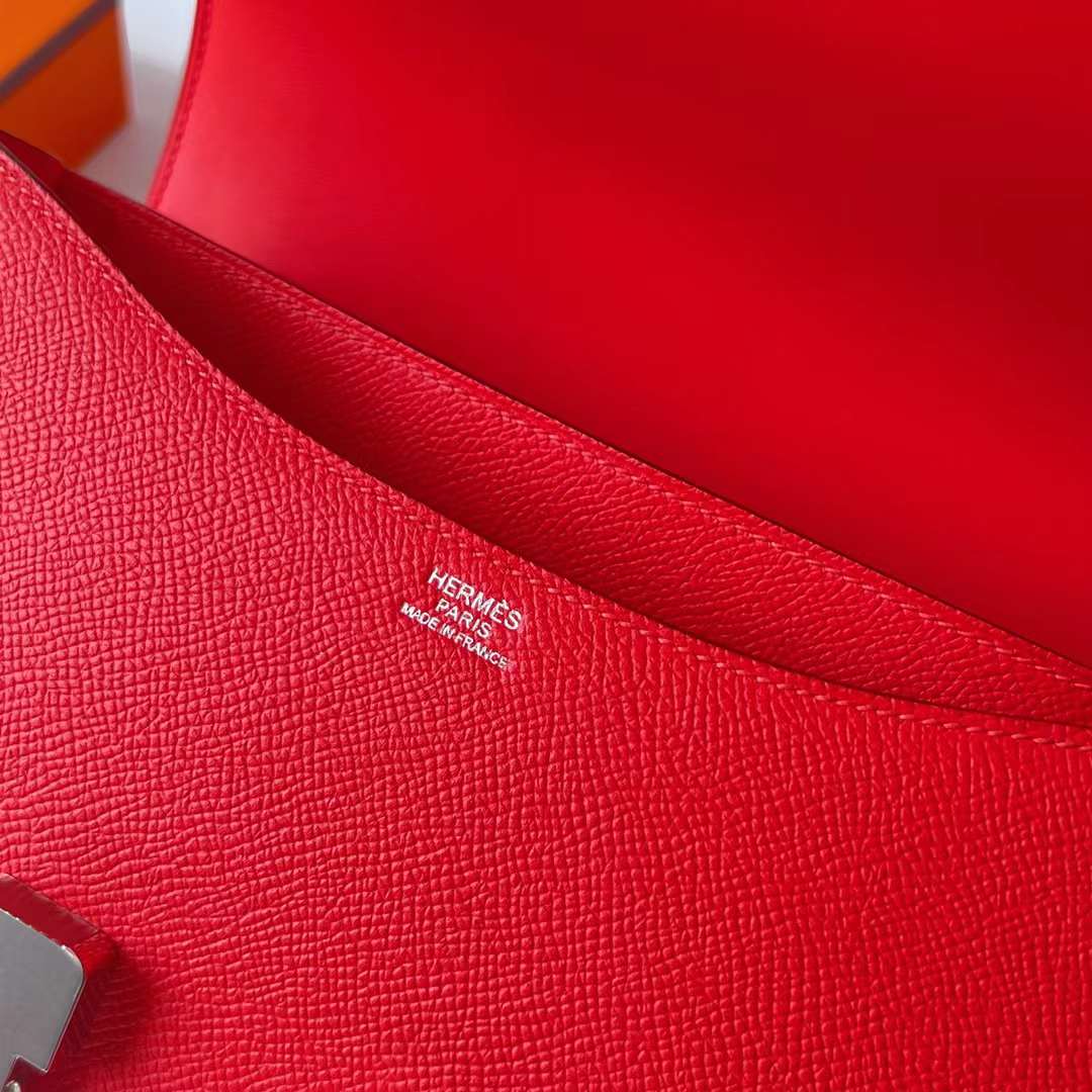 Hermès（爱马仕）Constance 空姐包 Epsom S3 心红色 银扣 24cm Phw 全手工蜡线缝