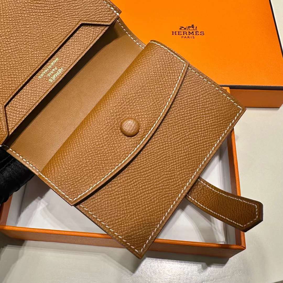 Hermès（爱马仕）H小卡包 Epsom Ck37 金棕色 金扣 一级工艺 全手工蜡线缝 Ghw