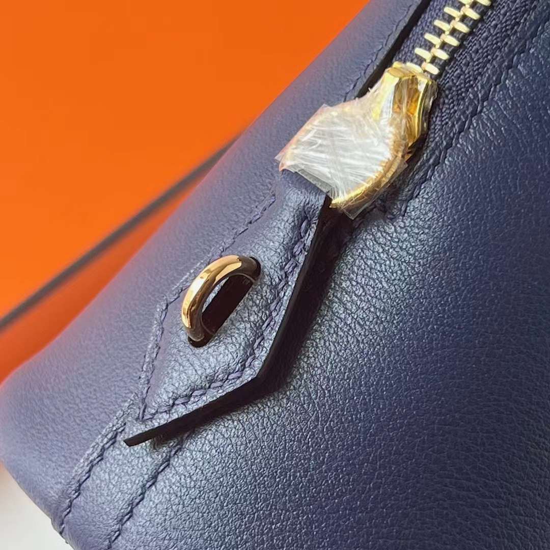 Hermès（爱马仕）Bolide 保龄球包 Evercolor Ck73 宝石蓝 内拼 i7 琉璃蓝 金扣 25cm 全手工蜡线缝 Ghw