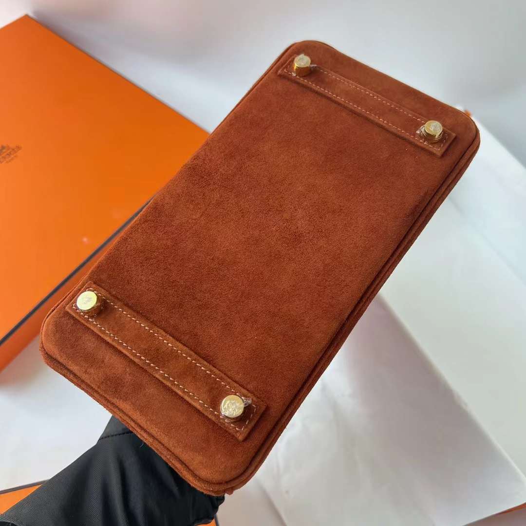 Hermès（爱马仕）Birkin 铂金包 Suede 进口羊皮反绒 麂皮 泰迪色 金扣 25cm 全手工蜡线缝 Ghw
