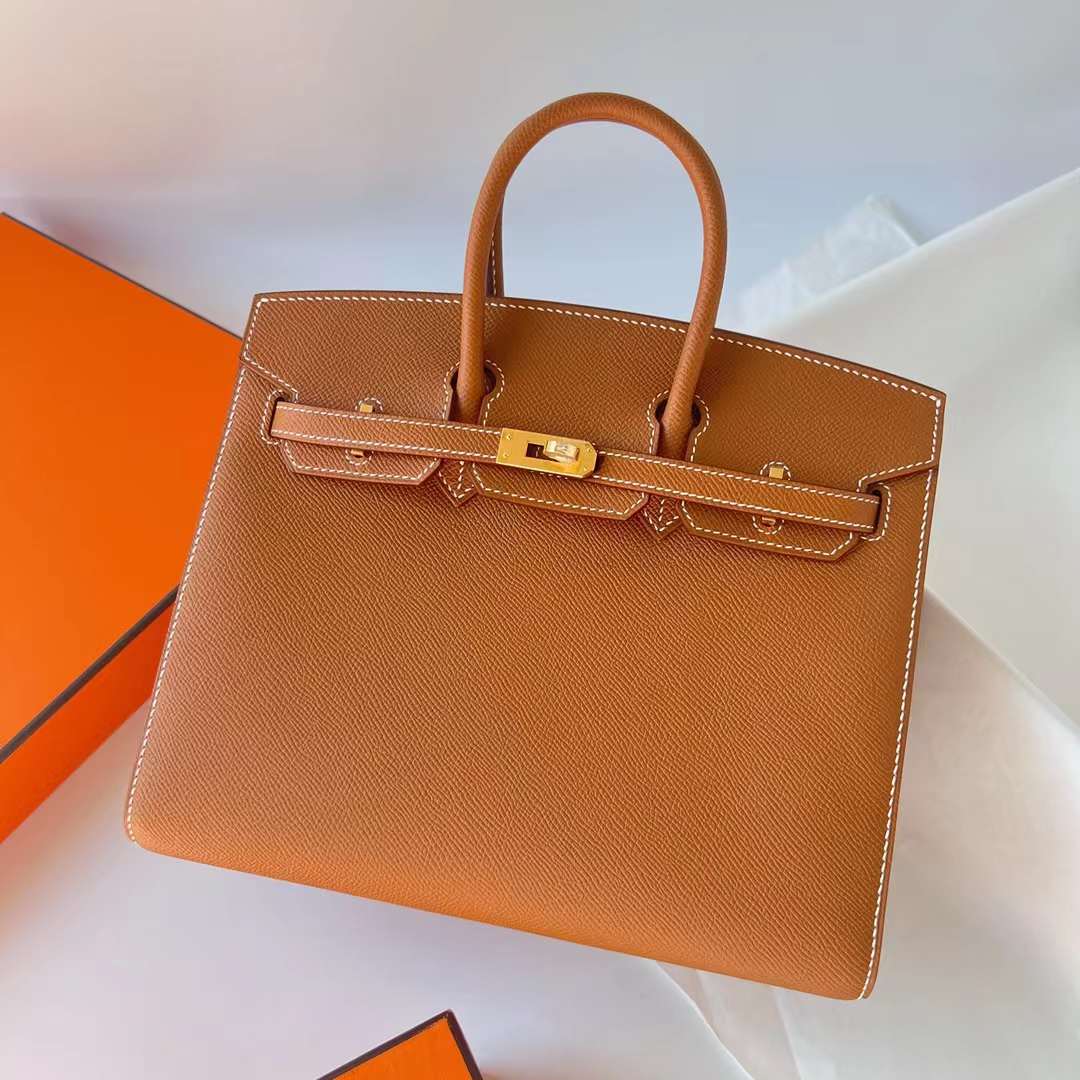 Hermès（爱马仕）Birkin 铂金包 Sellier Epsom Ck37 金棕色 金扣 25cm 全手工蜡线缝 Ghw