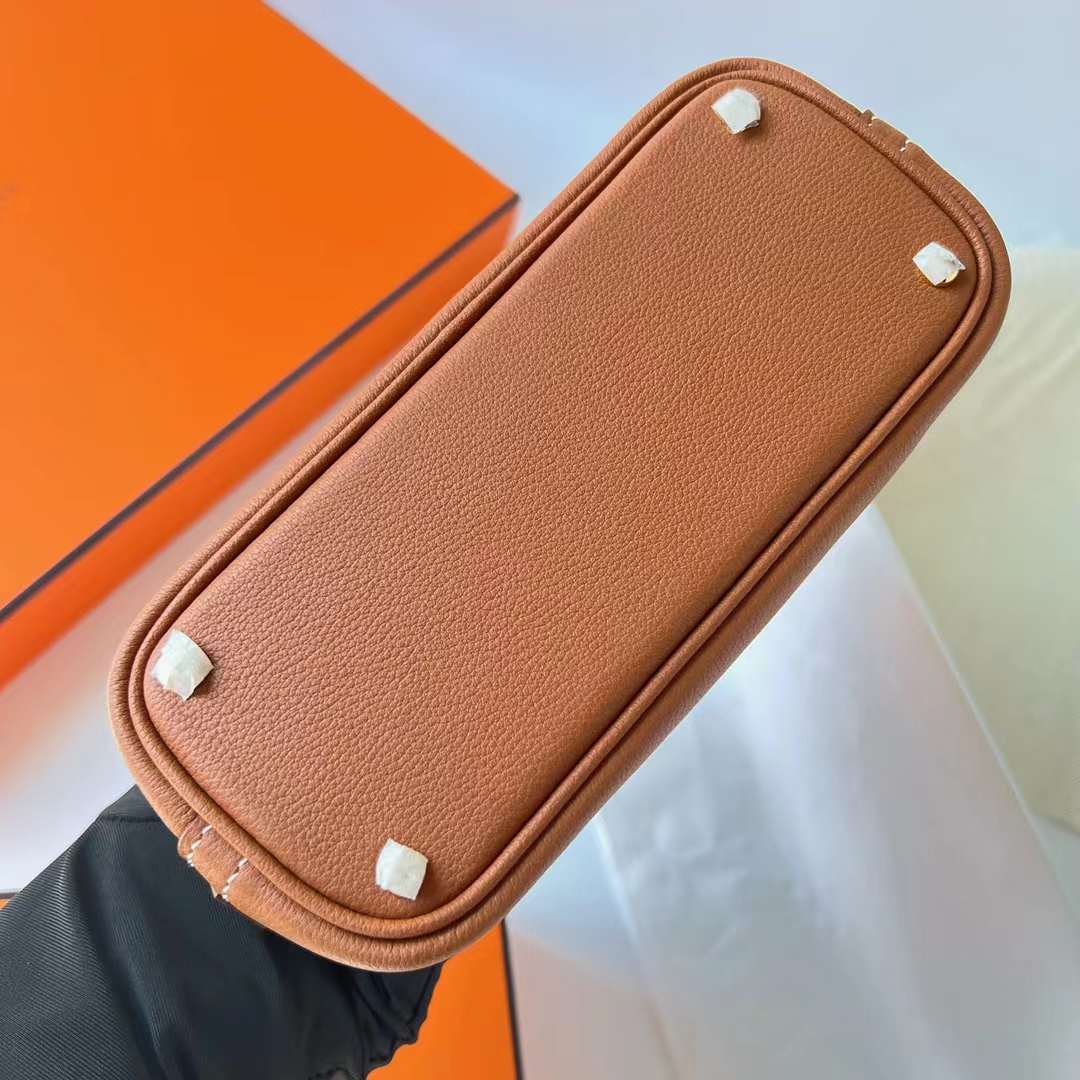 Hermès（爱马仕）Mini Bolide 迷你保龄球包 Evercolor Ck37 金棕色 金扣 19cm 全手工蜡线缝制 Ghw