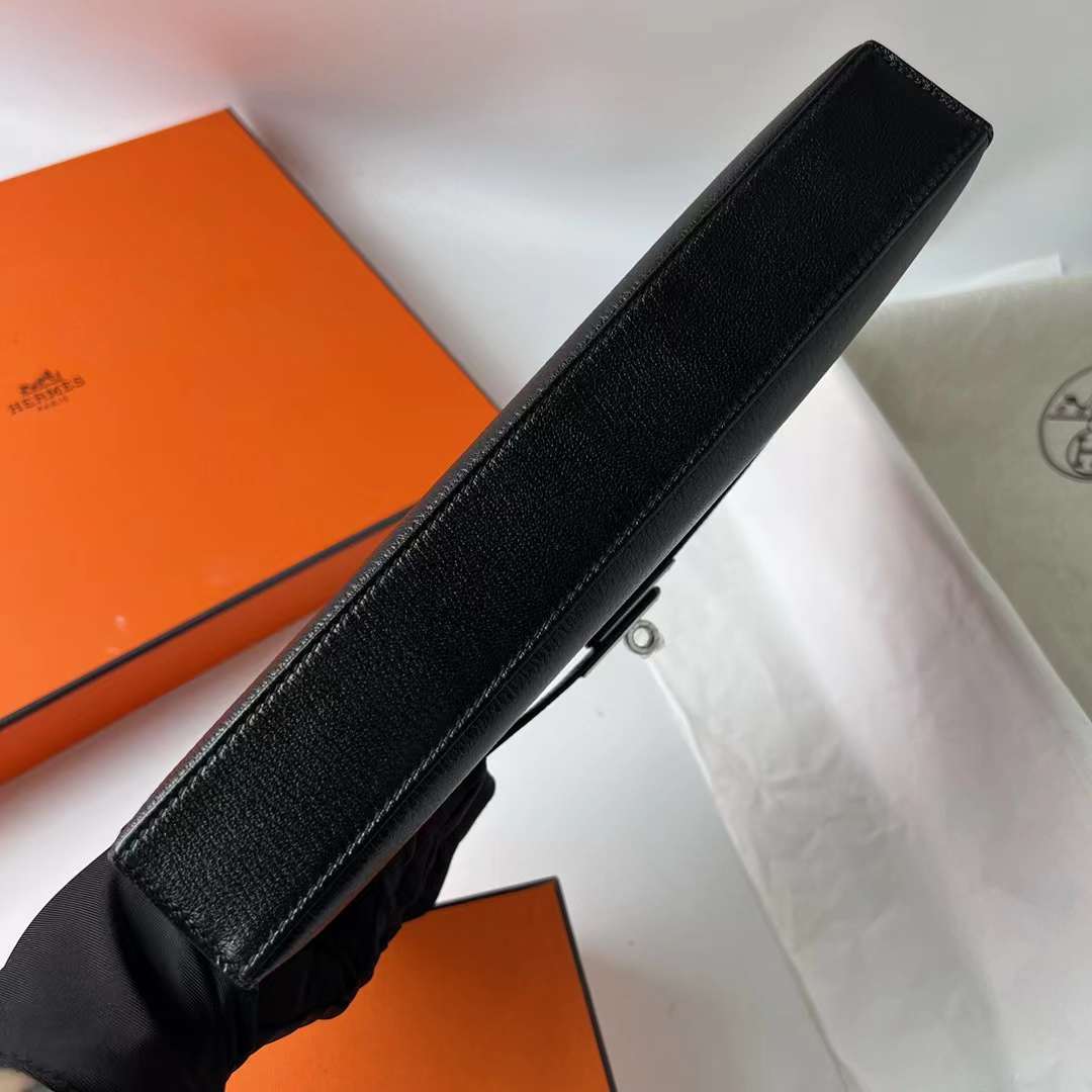 Hermès（爱马仕）Kelly Elan Chevre 进口山羊皮 Ck89 黑色 银扣 27cm 全手工蜡线缝 Phw