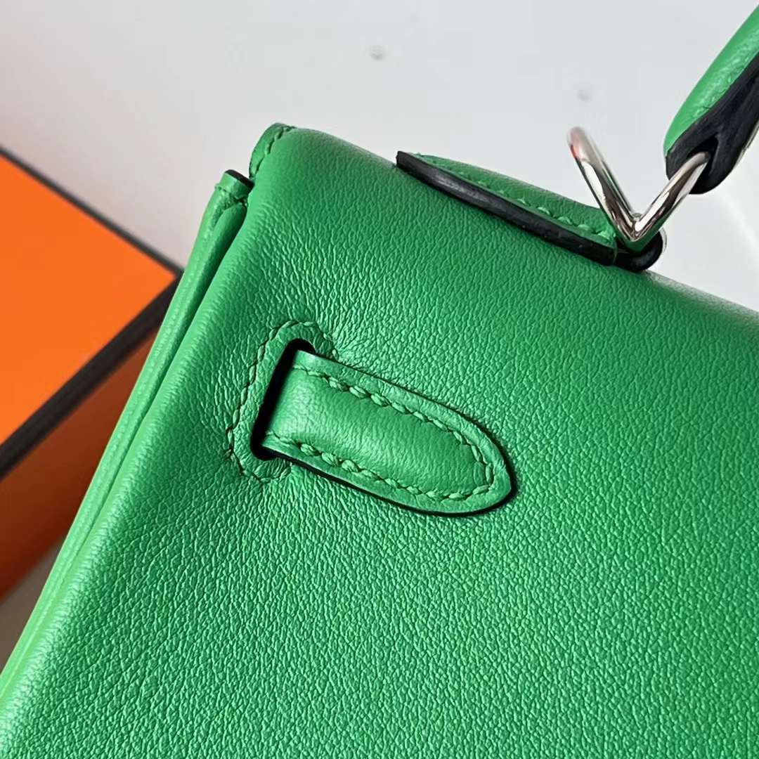 Hermès（爱马仕）Kelly 凯莉包 Swift 1K 竹子绿 bambou 银扣 25cm 全手工蜡线缝 Phw