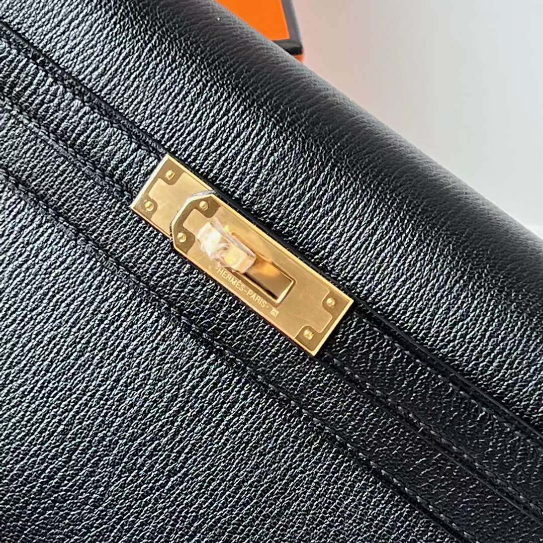 Hermès（爱马仕）Kelly Elan Chevre 进口山羊皮 Ck89 黑色 金扣 27cm 全手工蜡线缝 Ghw