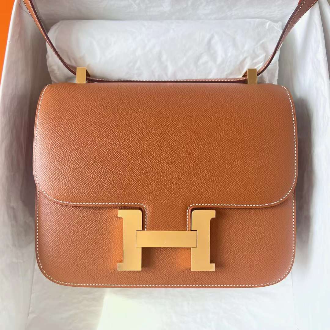 Hermès（爱马仕）Constance 空姐包 Epsom Ck37 金棕色 Gold 金扣 24cm Ghw 全手工蜡线缝