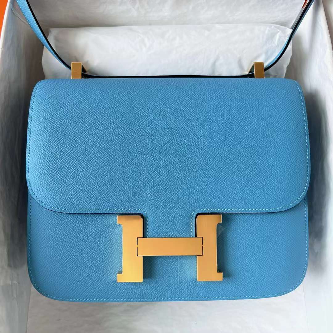 Hermès（爱马仕）Constance 空姐包 Epsom P3 北方蓝 Blue De Nord 金扣 24cm Ghw 全手工蜡线缝