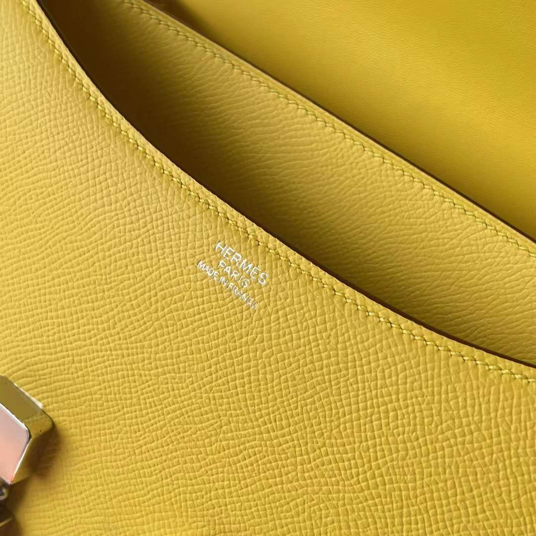 Hermès（爱马仕）Constance 空姐包 Epsom 9O 那不勒斯黄 Jaune de Naples 银扣 24cm Phw 全手工蜡线缝