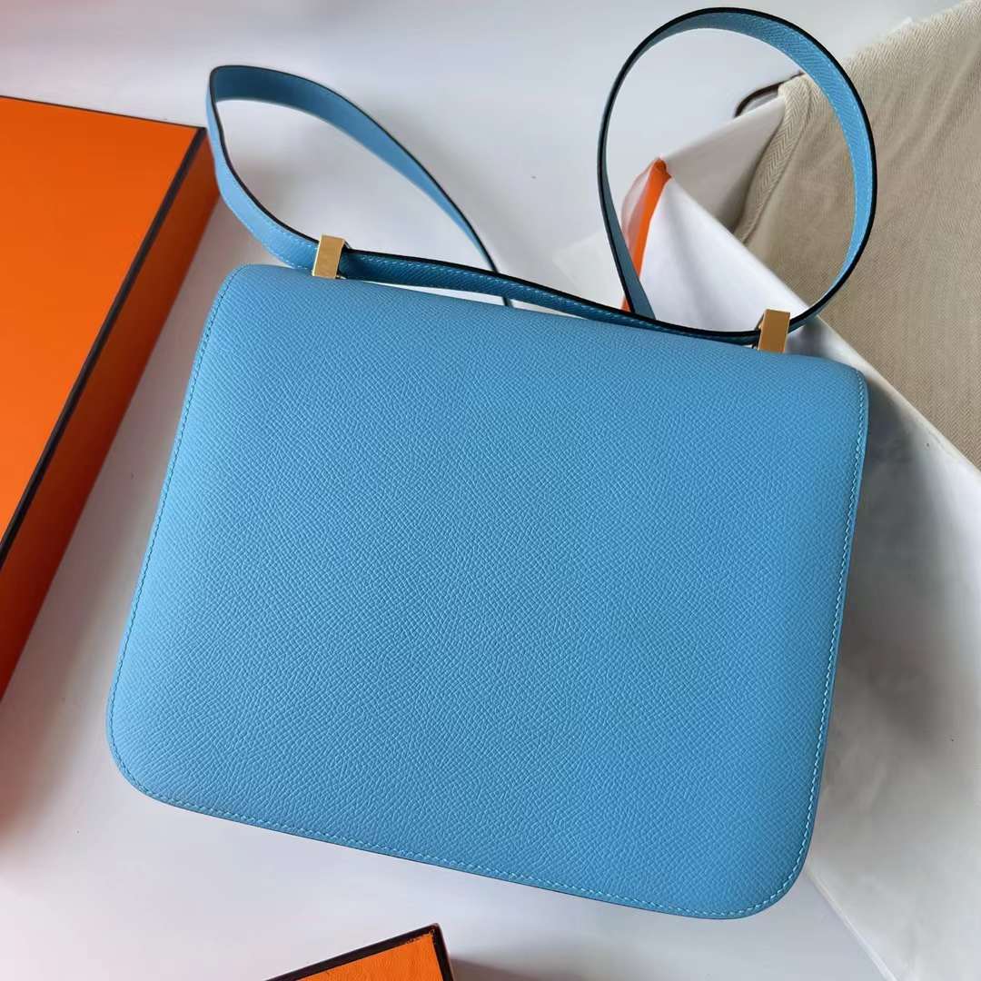 Hermès（爱马仕）Constance 空姐包 Epsom P3 北方蓝 Blue De Nord 金扣 24cm Ghw 全手工蜡线缝