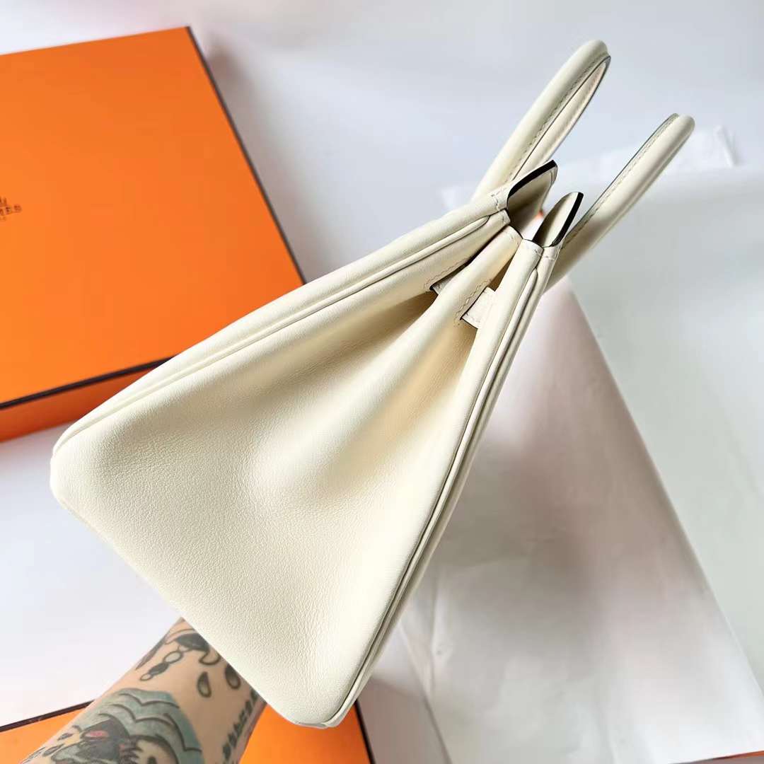 Hermès（爱马仕）Birkin Shadow Swift 幻影包 I2 奶油白 Nate 25cm 全手工蜡线缝 Phw
