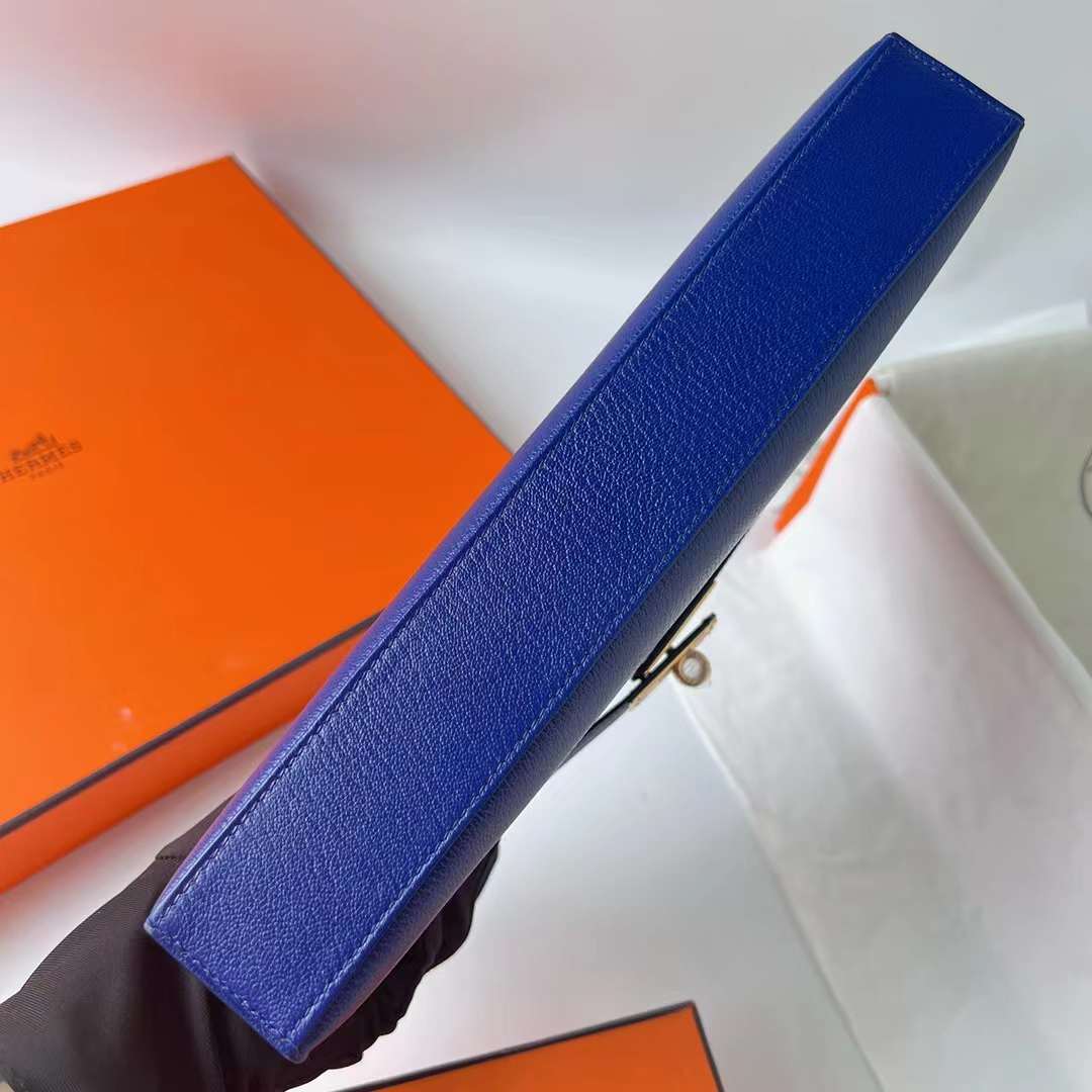 Hermès（爱马仕）Kelly Elan Chevre 进口山羊皮 Ck73 宝石蓝 金扣 27cm 全手工蜡线缝 Ghw